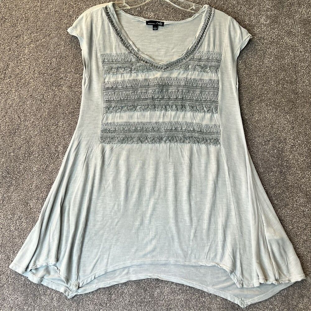 Rock & Republic rxb Tunic Shirt Womens Small Sage Green Crochet Lace Sharkbite